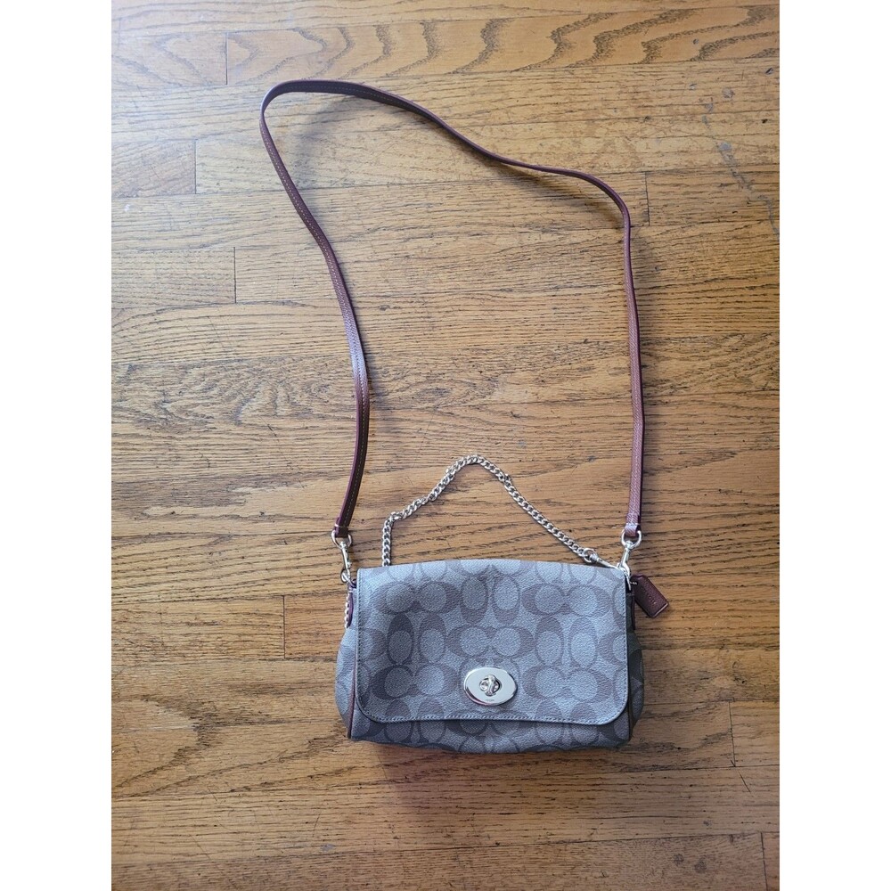Coach Brown Monogram Print 2-way Mini Ruby Crossbody Bag Chain Shoulder Purse